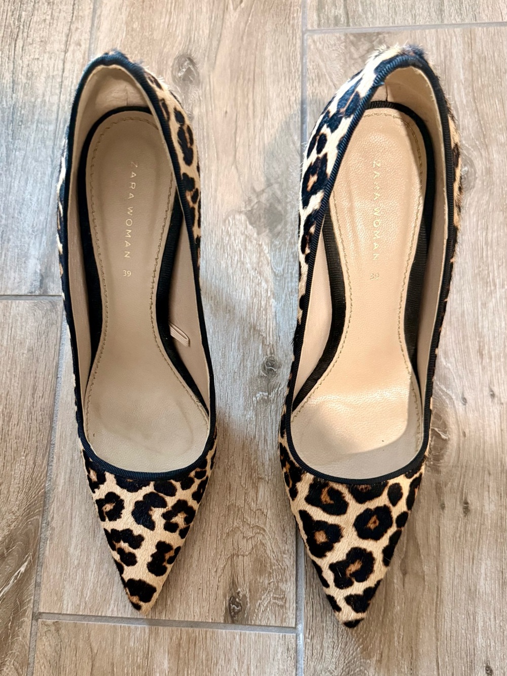 Zara Leopard Print Pony Hair Pumps